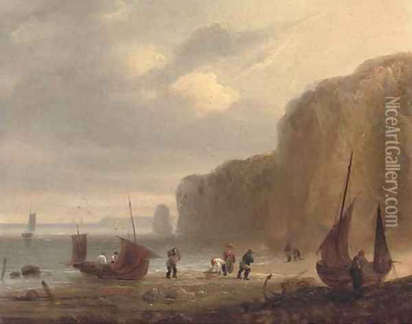 Fishermen unloading the day's catch Oil Painting - Thomas Luny