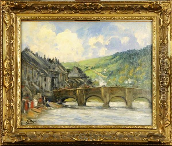 Pont Sur La Riviere. Oil Painting - Joseph Charles Francois
