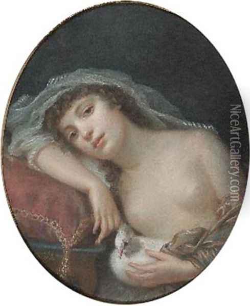 Girl with a Dove Oil Painting - Anna Rajecka