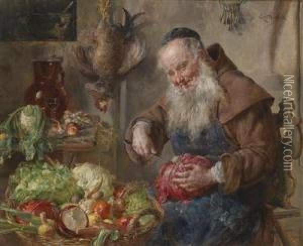 Monk In The Kitchen Oil Painting - Ernst Nowak