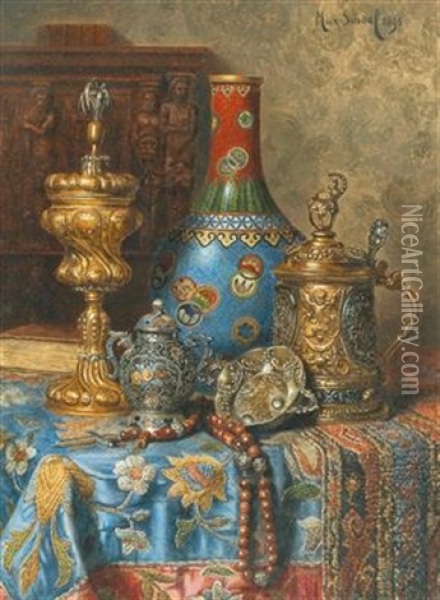 Still Life With Antiques And A Chinese Cloisonne Vase Oil Painting - Max Schoedl
