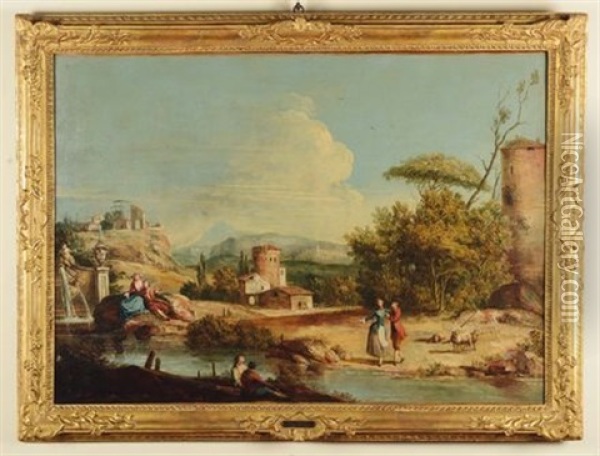 Paesaggio Con Figure Oil Painting - Giovanni Battista Cimaroli