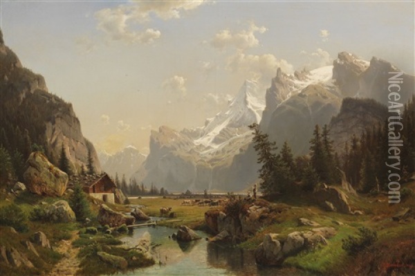 Das Gasterntal Im Berner Oberland Oil Painting - Johannes Bartholomaeus Duntze