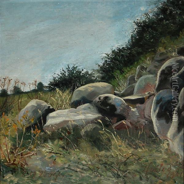 At A Stone Fence In Holte, Denmark Oil Painting - Einar Vilhelm Bogh