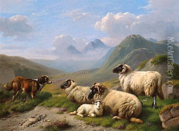 Guarding The Sheep Oil Painting - Adolphe Robert Jones
