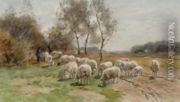 Shepherd With Sheep Oil Painting - Willem II Steelink