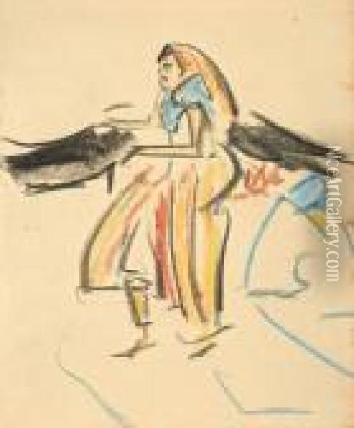 Frau Im Bunten Kleid Aus Dem Zirkus Schumann Oil Painting - Ernst Ludwig Kirchner