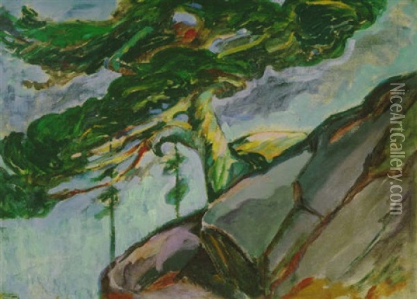 Untitled (tree On Rocky Profile) Oil Painting - Emily Carr
