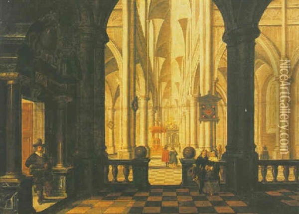 A Church Interior With Elegant Figures Oil Painting - Peeter Neeffs the Younger
