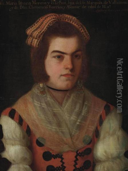 Portrait Of Maria Ignacia Moreno Barrios Oil Painting - Jose De Alzibar