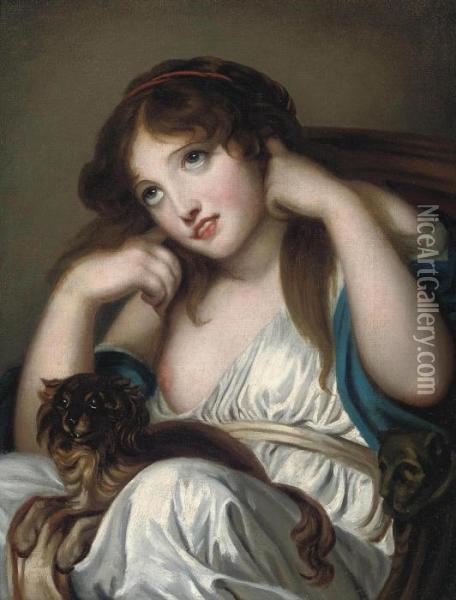 A Young Girl, Blocking Her Ears, With A Dog - An Allegory Of The Sense Of Hearing Oil Painting - Jean Baptiste Greuze