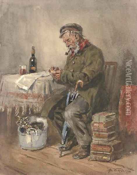 Portrait of a man smoking a pipe Oil Painting - Vladimir Egorovich Makovskii
