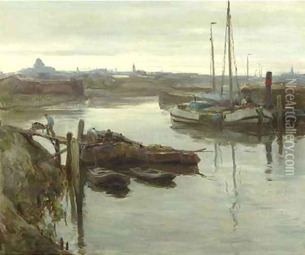 The inner harbour of Scheveningen Oil Painting - August Willem van Voorden