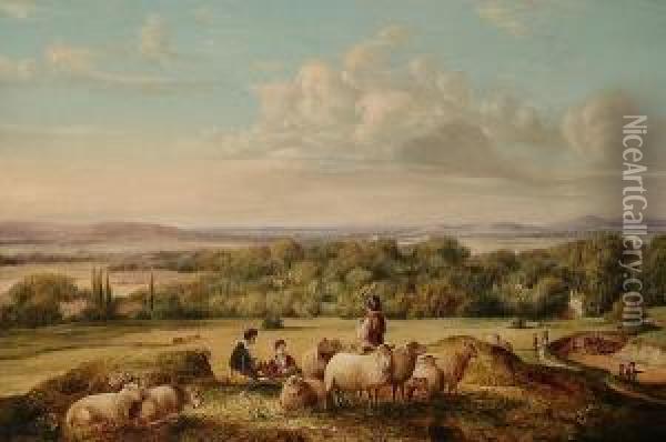 Melbourne, Cambridgeshire, Kings College Chapel In The Distance Oil Painting - Richard Bankes Harraden