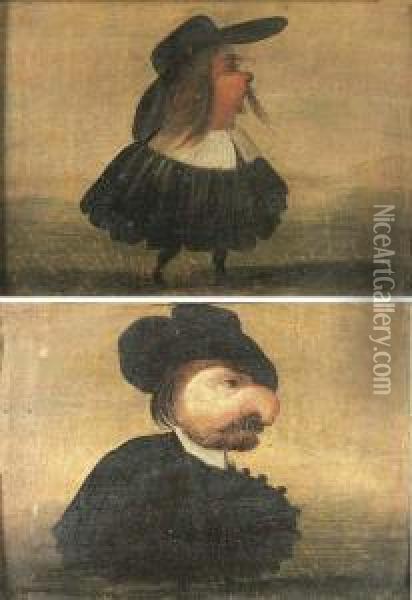 Due Caricature Maschili Oil Painting - Faustino Bocchi