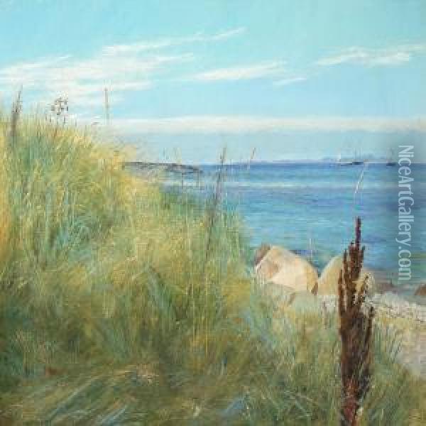 A Beach Scenery With Lyme Grass Oil Painting - Laurits Andersen Ring