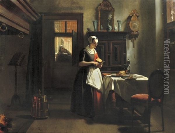 An Amsterdam Orphan Girl Preparing Supper Oil Painting - Hubertus van Hove
