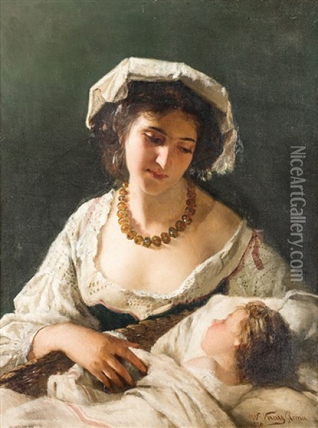 Junge Romerin Mit Ihrem Kleinkind Oil Painting - Wilhelm Kray