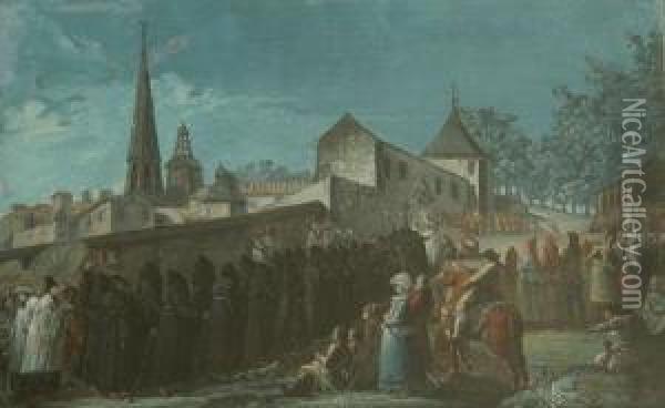 Penitentes De Toulouse En Iglesia Garaison Oil Painting - Jacques Gamelin