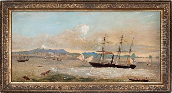 New Plymouth Under Siege - Troops Being Ferried Ashore, New Plymouth Oil Painting - Edwin Harris