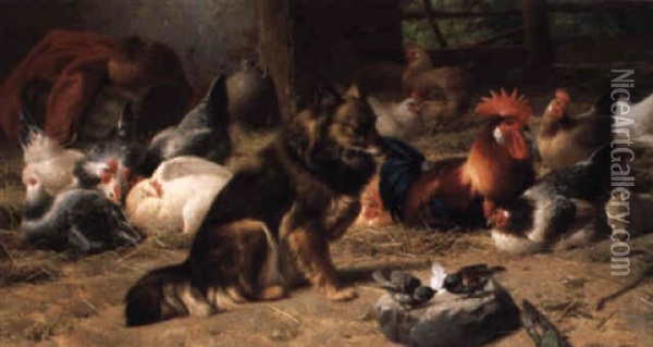 Animals In A Barn Oil Painting - Eugene Remy Maes