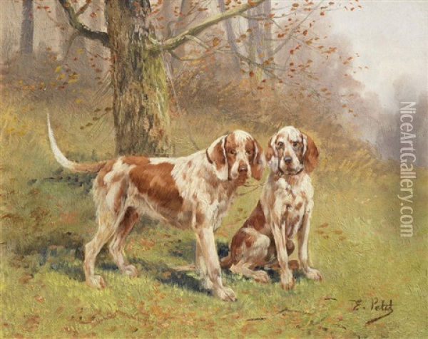 French Setters In The Field Oil Painting - Eugene Petit