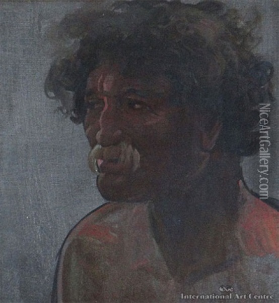 Maori Head Oil Painting - Harry Linley Richardson