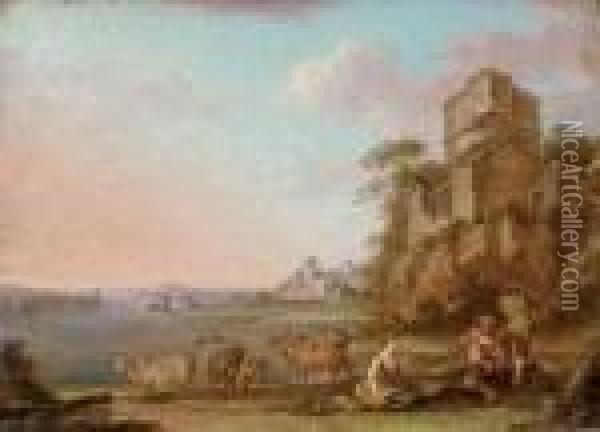 An Italianate River Landscape Oil Painting - Balthasar Paul Ommeganck