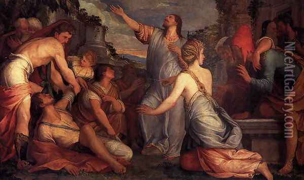 The Raising of Lazarus 1540-45 Oil Painting - Giuseppe Salviati