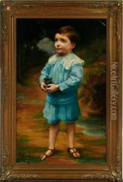 A Russian Nobleboy In A Blue Suit Oil Painting - Bernard Evans Ward