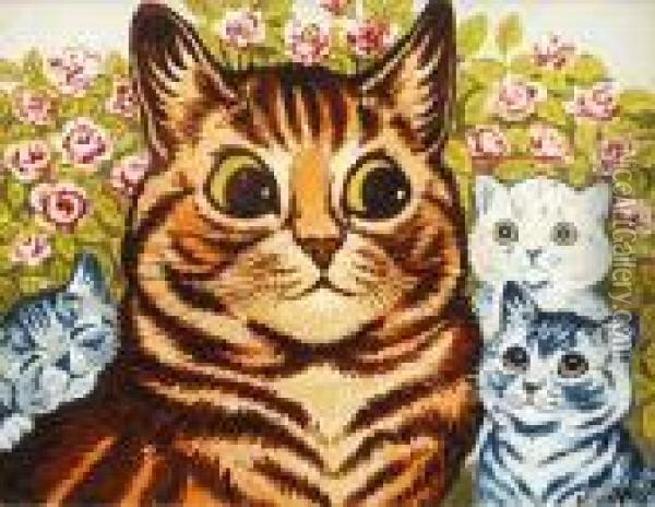 Amongst The Flowers Oil Painting - Louis William Wain