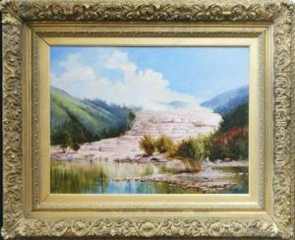 Tu Kapuarangi - The Pink Terrace Oil Painting - Charles Blomfield