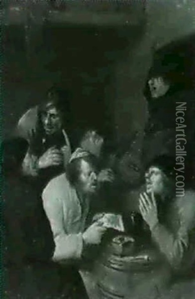 Boors Carousing In A Tavern Oil Painting - Egbert van Heemskerck the Younger