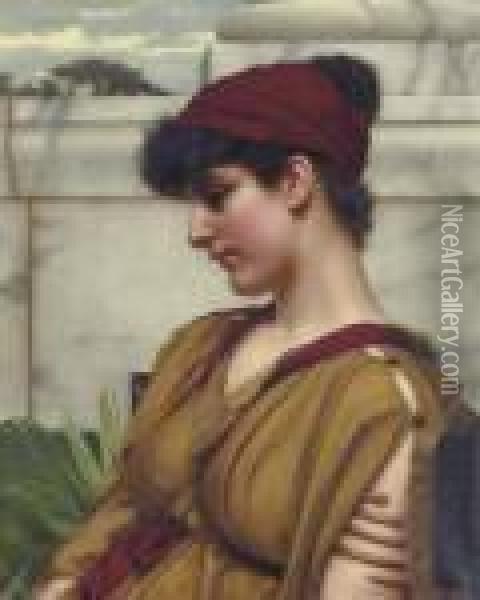 A Classical Beauty In Profile Oil Painting - John William Godward