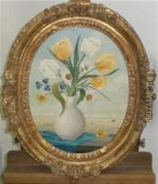 Bouquet De Fleurs Devant La Mer Oil Painting - Ratislaw Rakoff