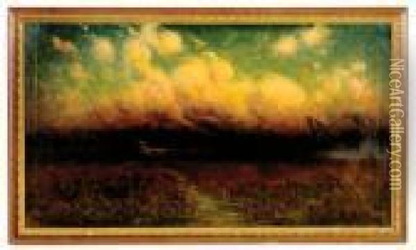 A Breezy Sunset Near Galt, Sacramento Valley, California Oil Painting - James Everett Stuart