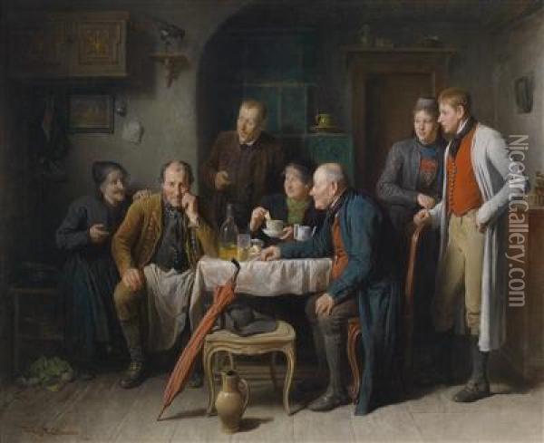 Matchmaking Oil Painting - Friedrich V. Malheim Friedlaender