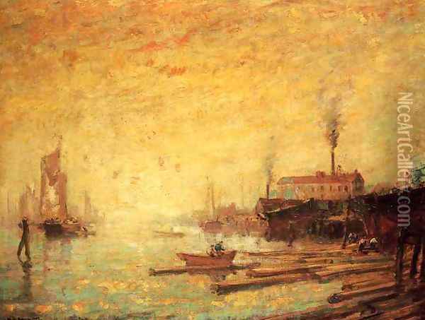 Harbor at Sunset, Moank, Connecticut Oil Painting - Henry Ward Ranger