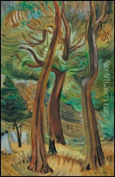 Arbutus Trees Oil Painting - Emily Carr