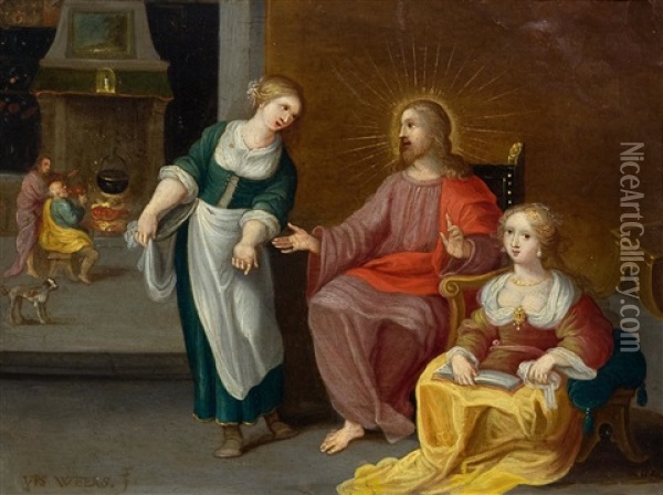 Christ With Mary And Martha Oil Painting - Philipus Weers
