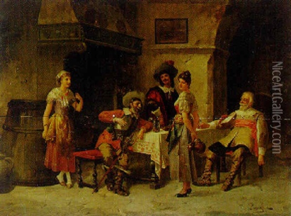 The Coy Barmaid Oil Painting - Franz Von Persoglia