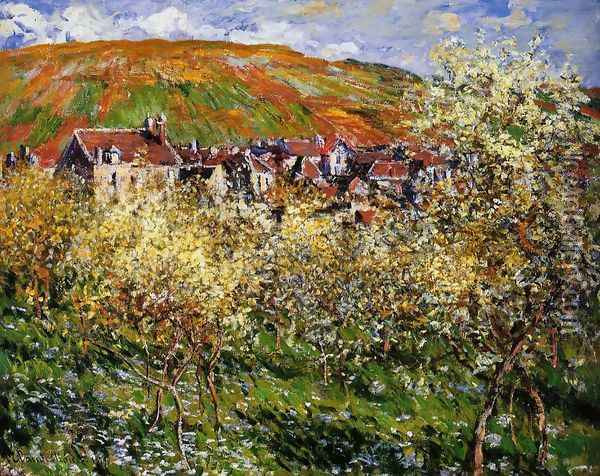 Plum Trees In Blossom At Vetheuil Oil Painting - Claude Oscar Monet