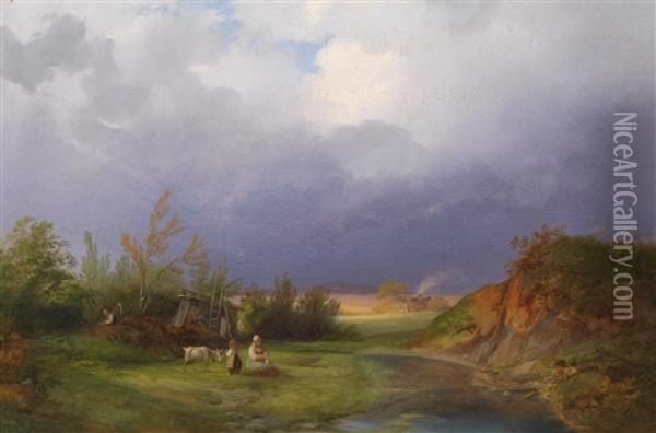Landschaft Bei Aufziehendem Gewitter Oil Painting - Ignaz Raffalt