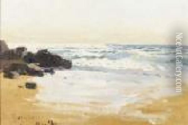 A Sunlit Beach, Bornholm - A Study Oil Painting - Hans Von Bartels