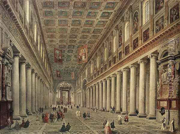 Interior of the Santa Maria Maggiore in Rome c. 1730 Oil Painting - Giovanni Paolo Pannini