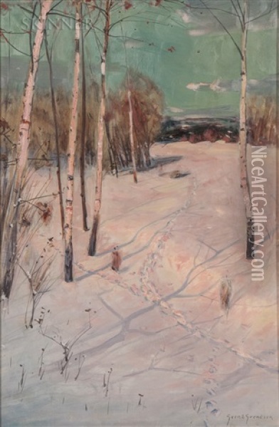 Birches And Snow Oil Painting - Svend Rasmussen Svendsen
