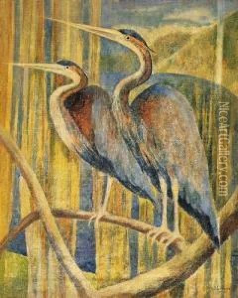 Herons, 1943 Oil Painting - Endre Hegedus