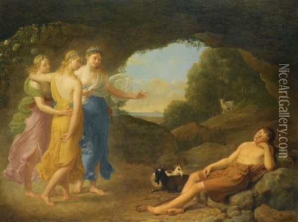 The Dream Of Daphnis In Which The Nymphs Foretell The Safe Return Of Chloe Oil Painting - Joseph Francois Ducq