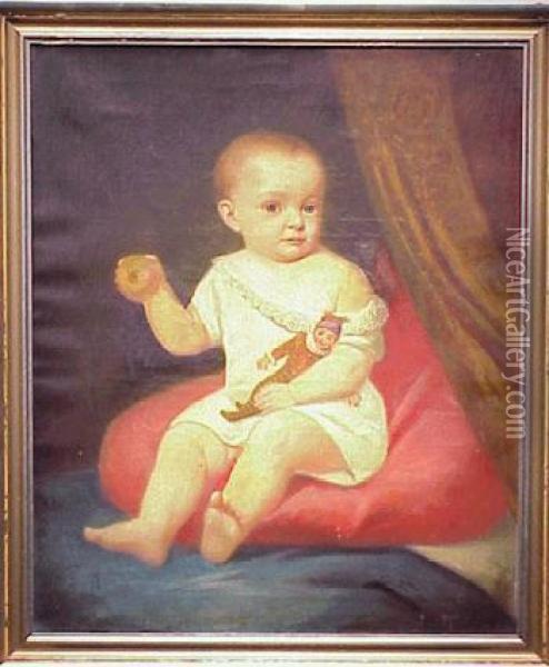 Seated Child With Doll Oil Painting - Carl Ludwig Francke