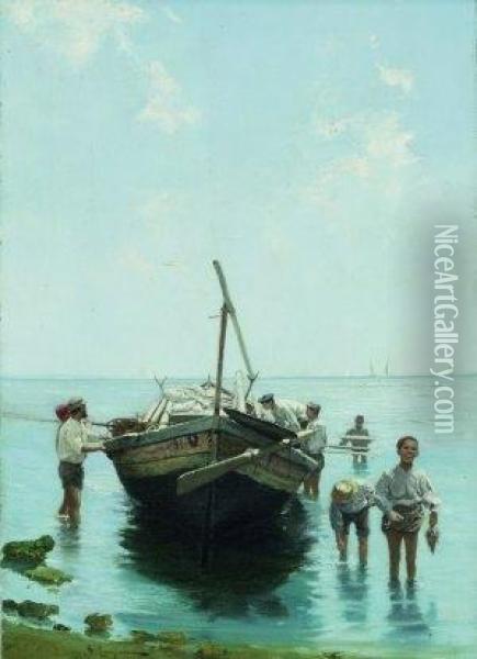 Il Rientro Dalla Pesca Oil Painting - Alceste Campriani
